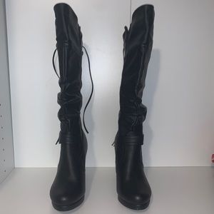 TOP moda knee high leather boots with tie